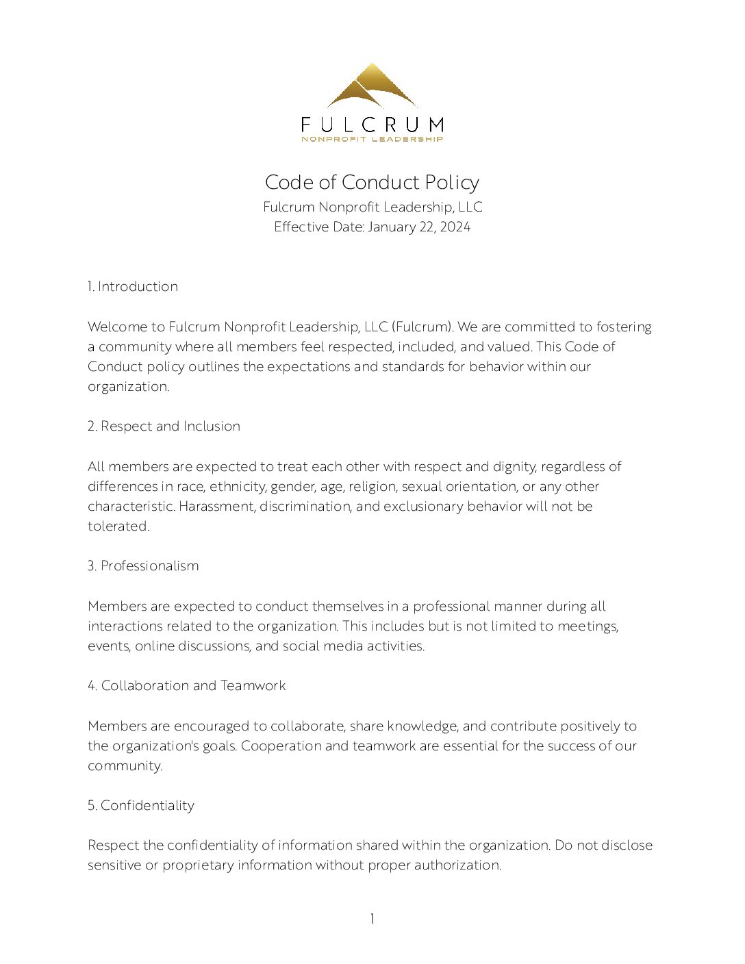 Fulcrum Code of Conduct Policy